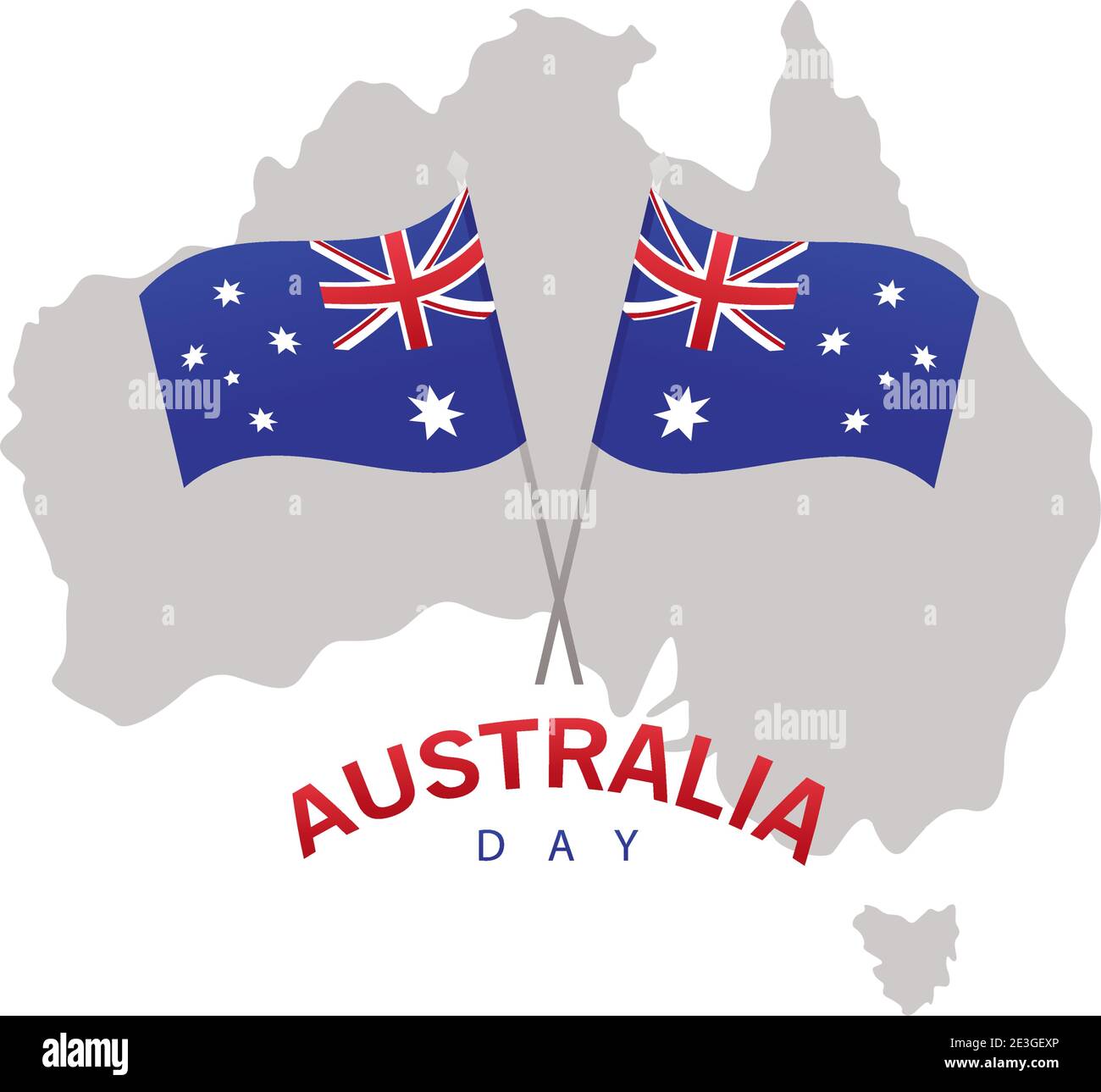 happy australia day lettering with flags and silhouette of map vector ...