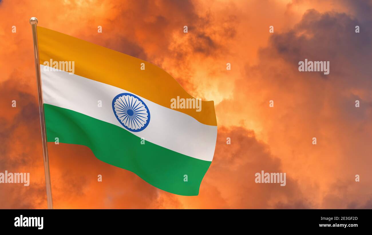 India flag on pole. Dramatic background. National flag of India Stock Photo