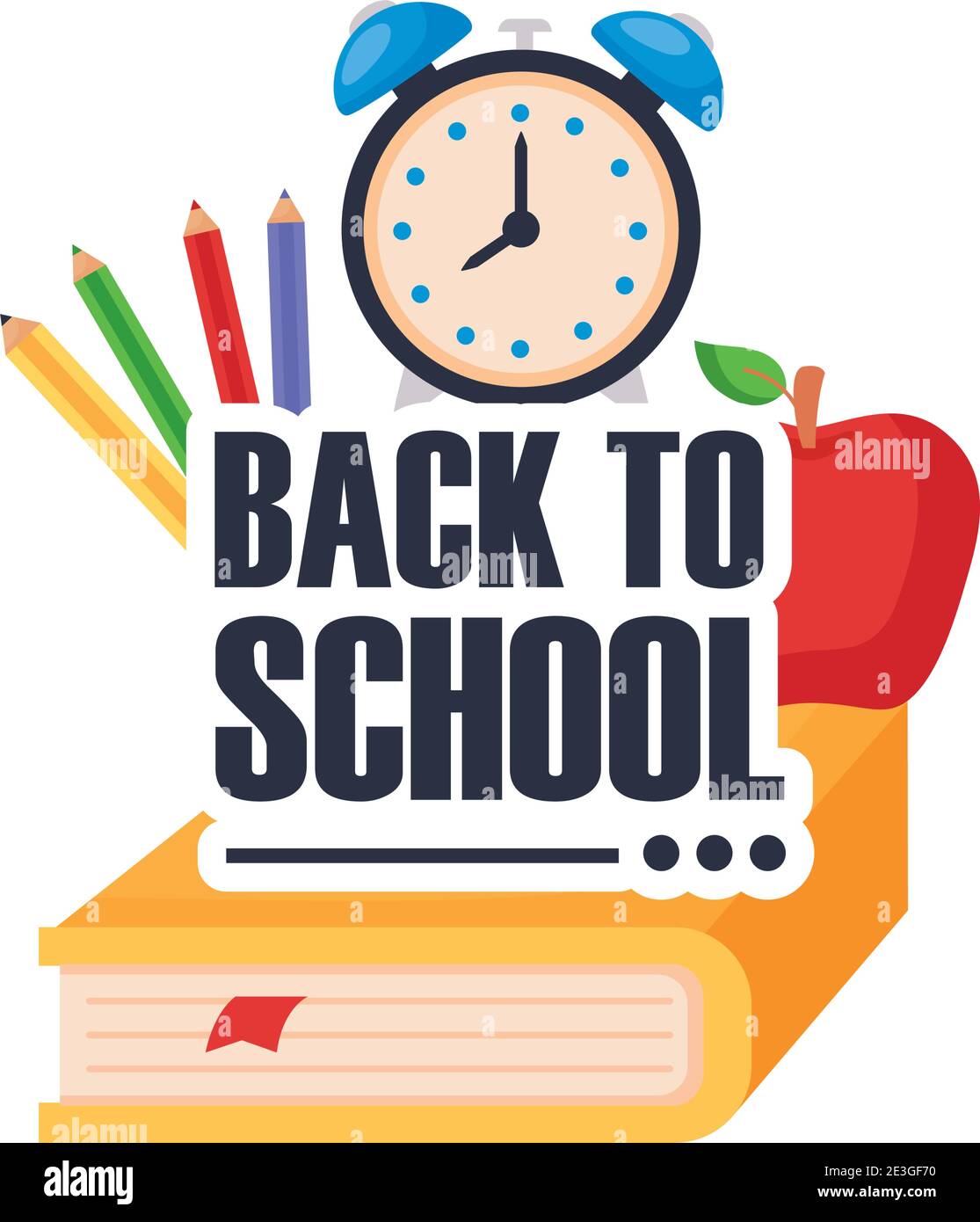 back to school lettering with clock alarm and school supplies vector ...