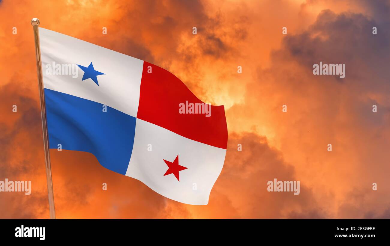 Panama flag on pole. Dramatic background. National flag of Panama Stock Photo Alamy