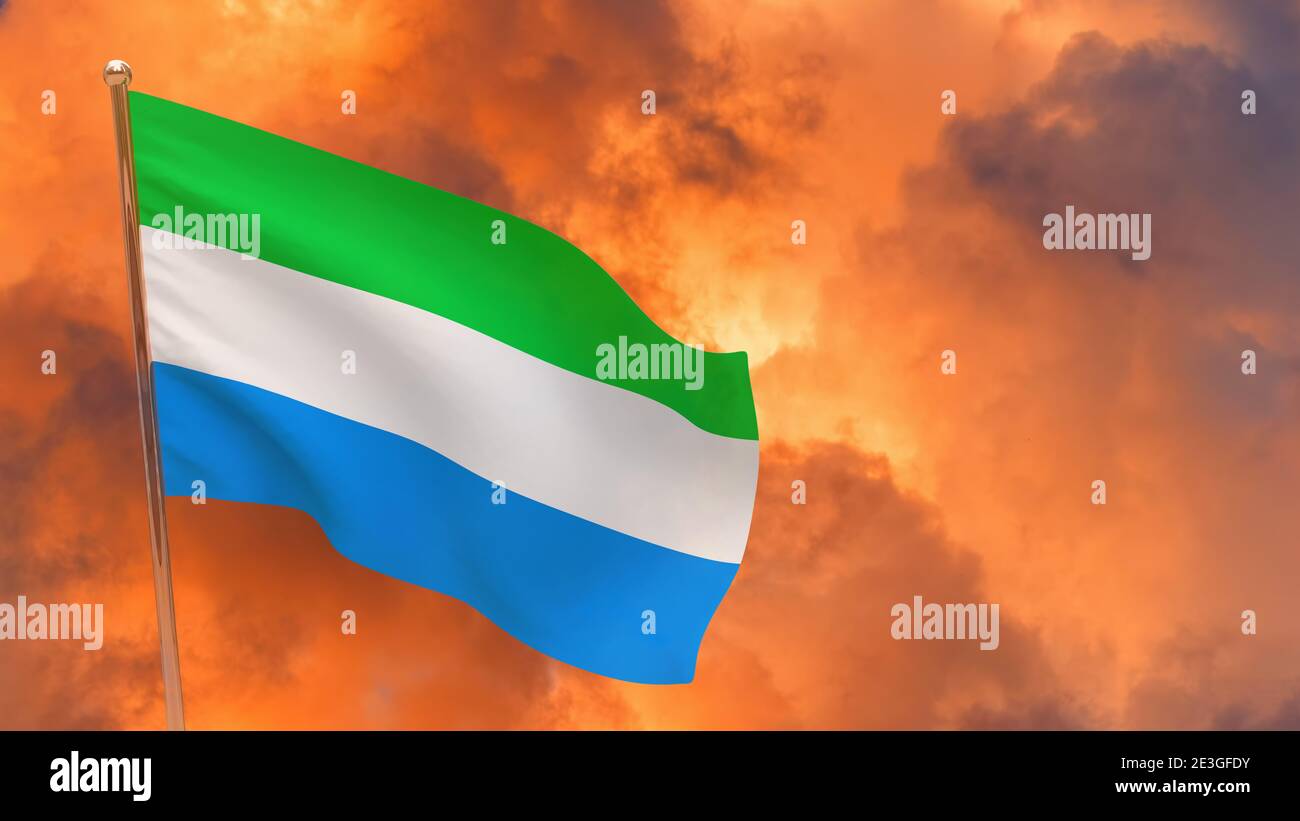 Sierra leone flag on pole Dramatic background. National flag of Sierra ...