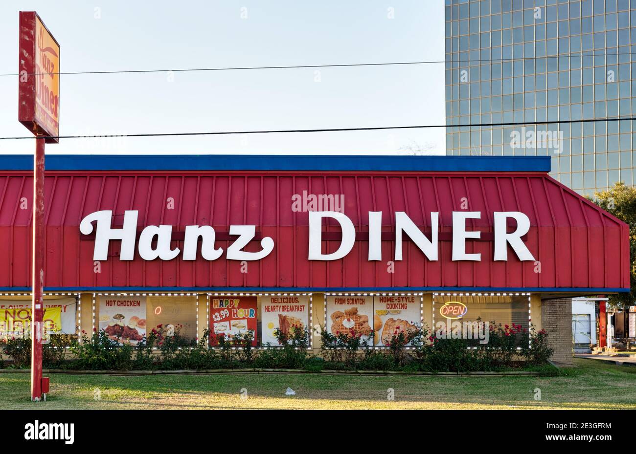 Houston, Texas USA 01-01-2021: Hanz Diner restaurant exterior in Houston, TX. Home-style cooking eatery serving breakfast and lunch, founded in 2015. Stock Photo