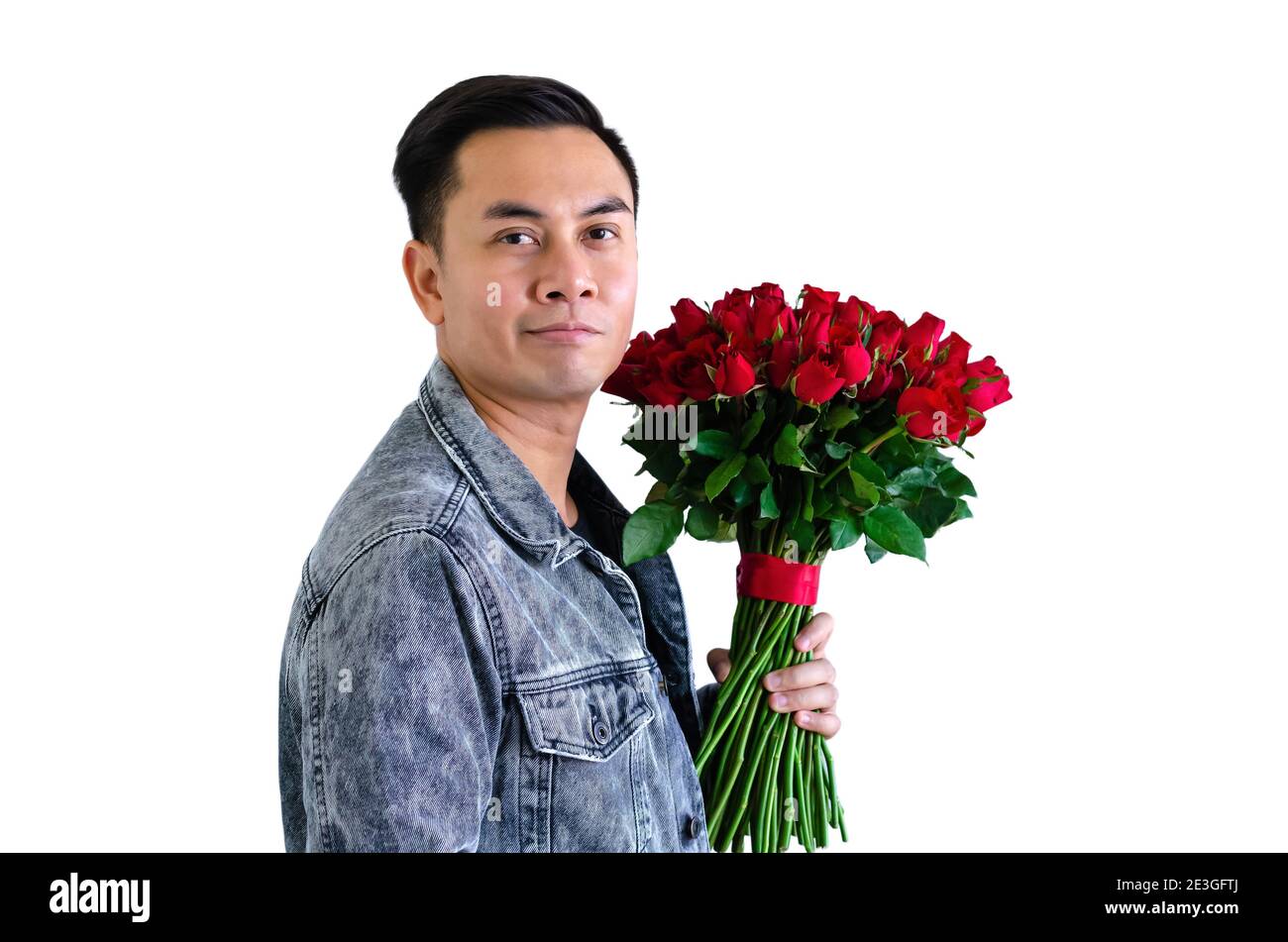 Jean jacket cheap with red roses