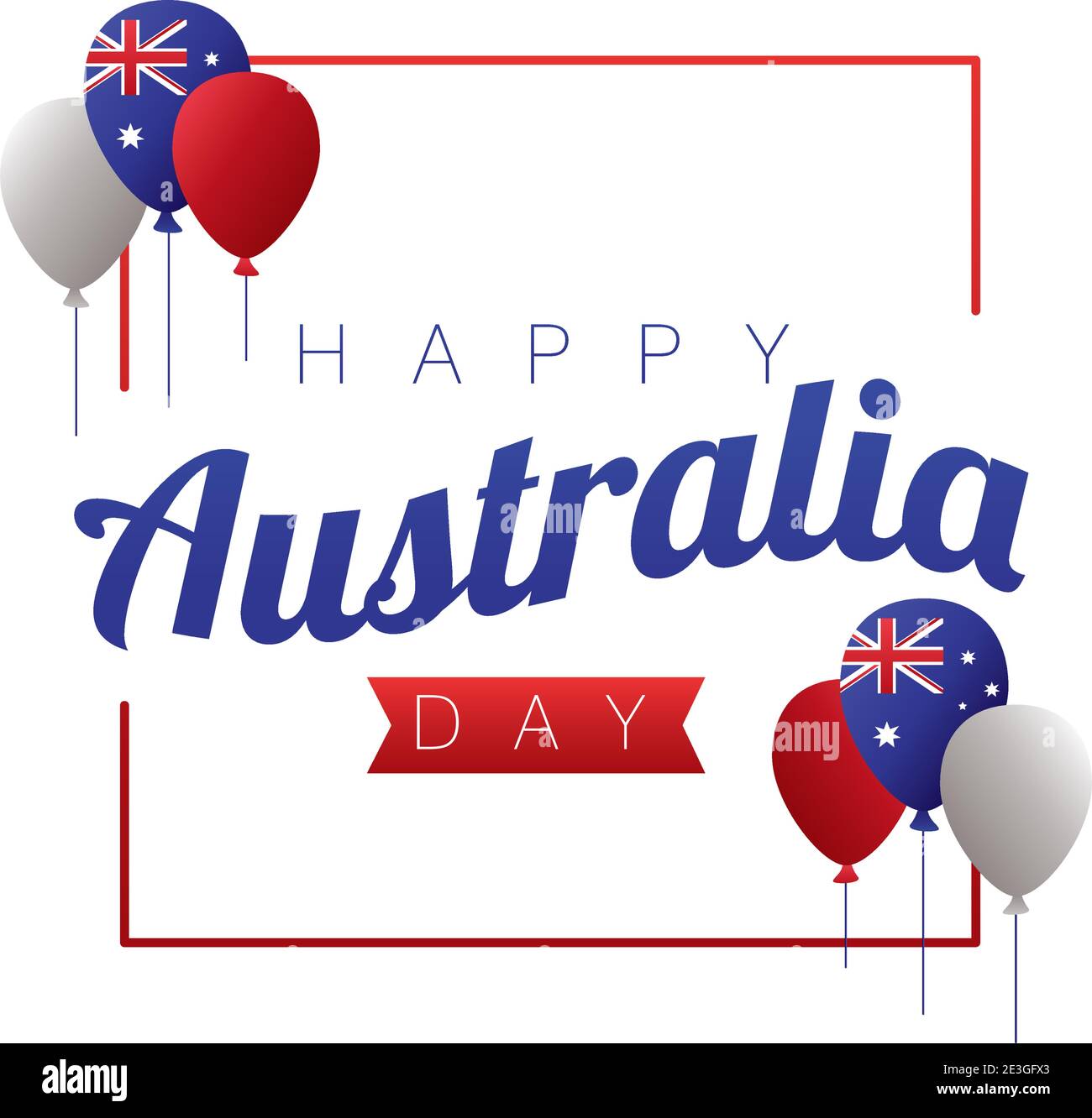 happy australia day lettering in square frame with balloons helium