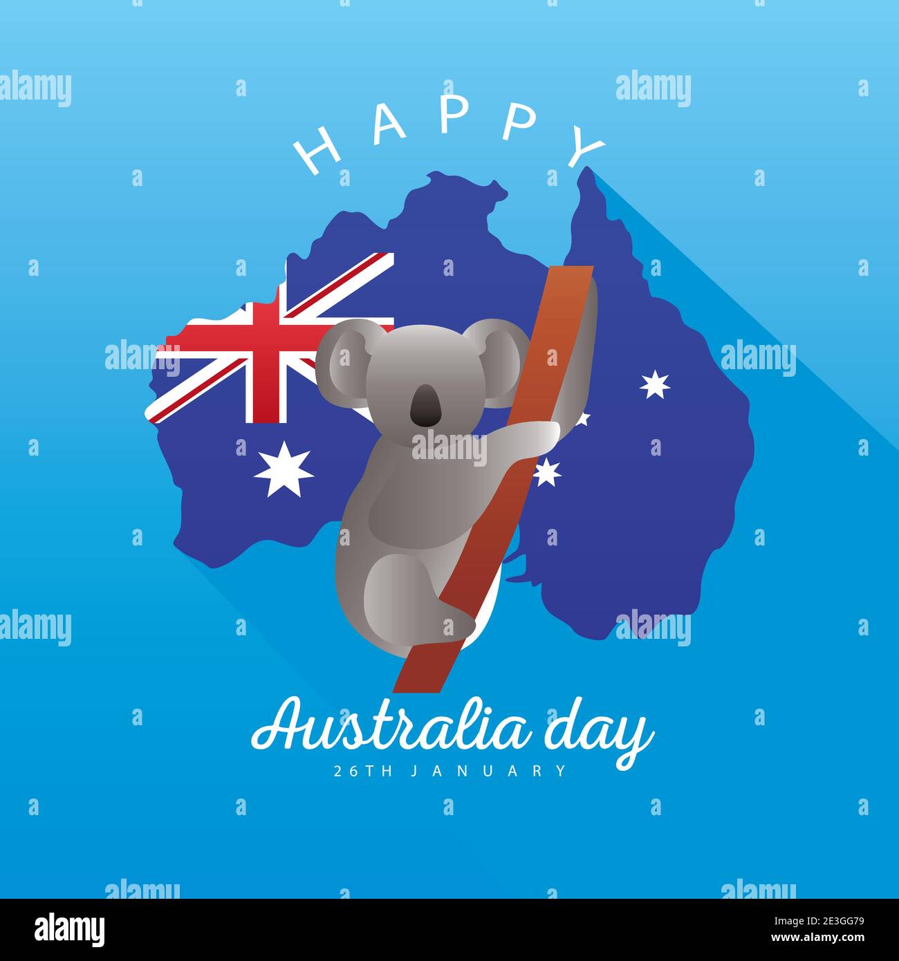 happy australia day lettering with koala and map decoration over blue ...