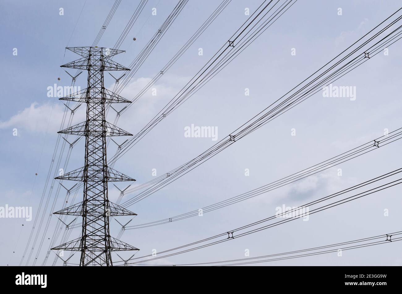 Hight Voltage Pole and the Blue Sky with Clouds Stock Photo - Alamy