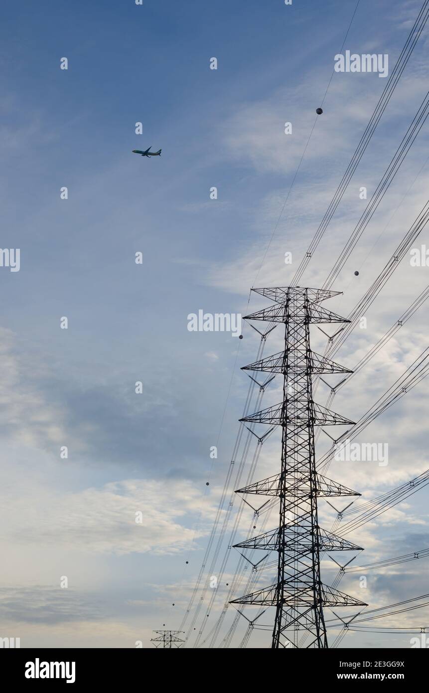 Hight Voltage Pole and the Blue Sky with Clouds Stock Photo - Alamy