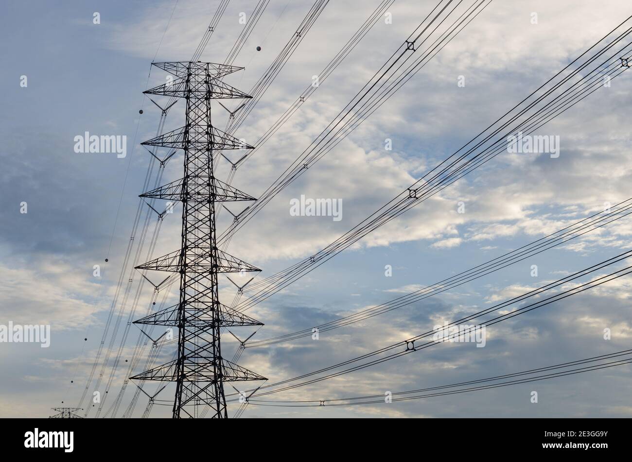 Hight Voltage Pole and the Blue Sky with Clouds Stock Photo - Alamy