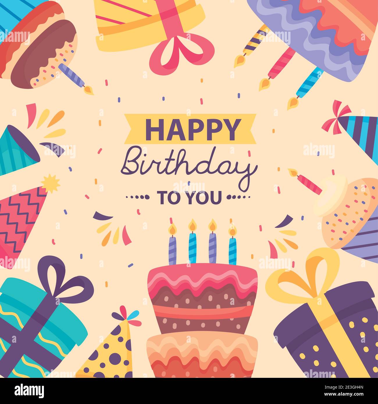 happy birthday poster with cute decoration vector illustration design ...