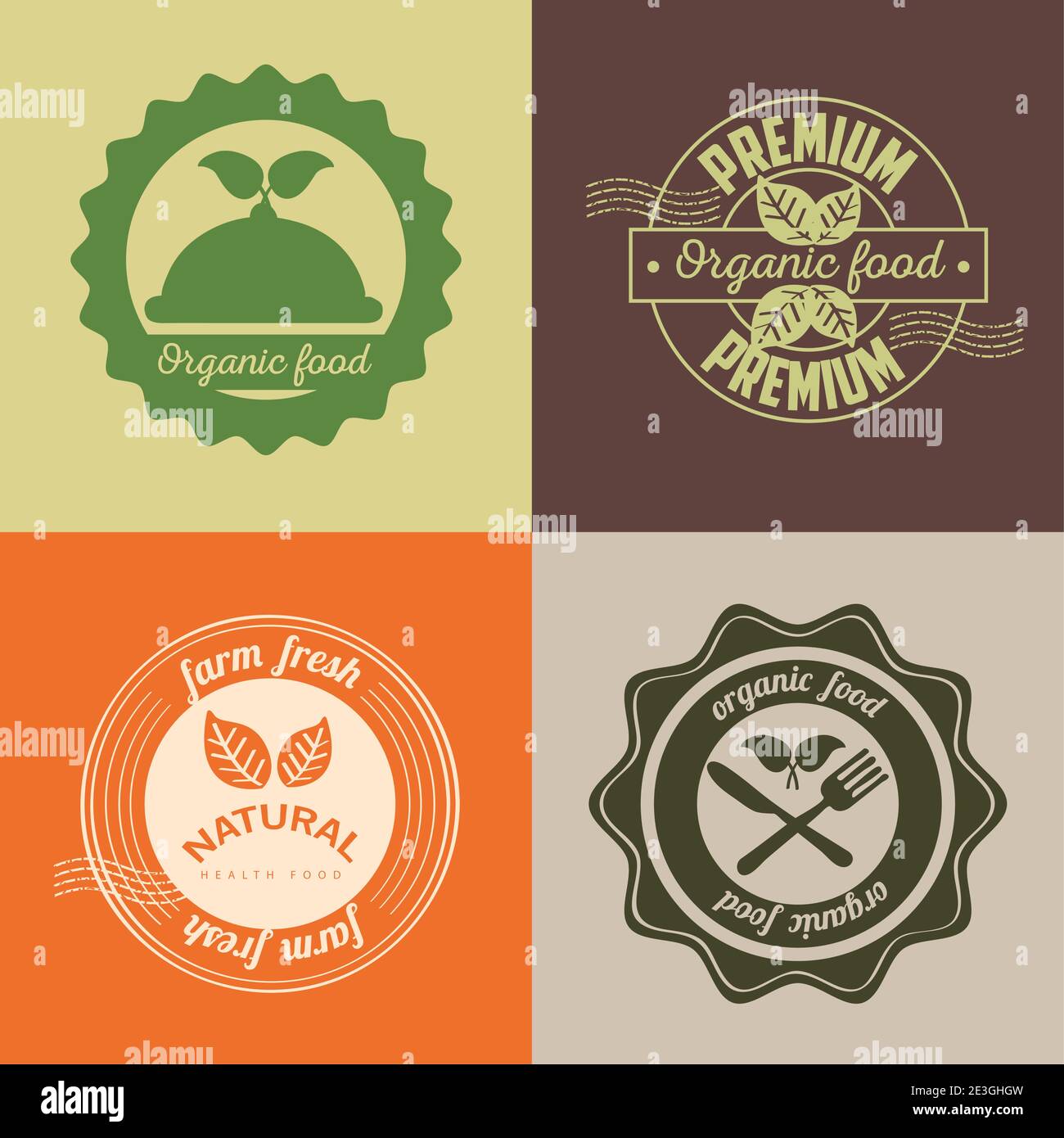 organic food, set labels and badges with decoration vector illustration ...