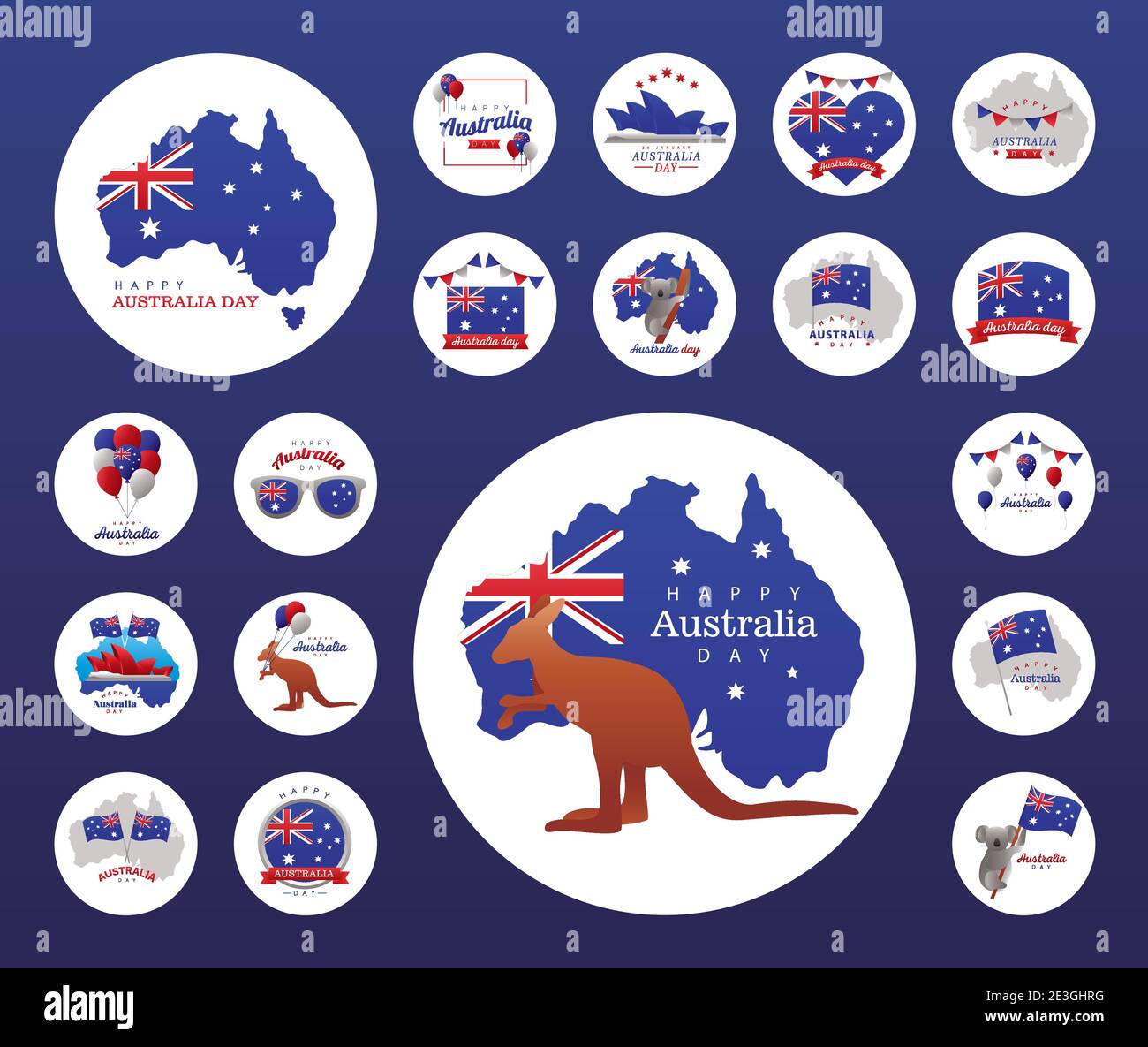 icons in frames circular of happy australia day vector illustration