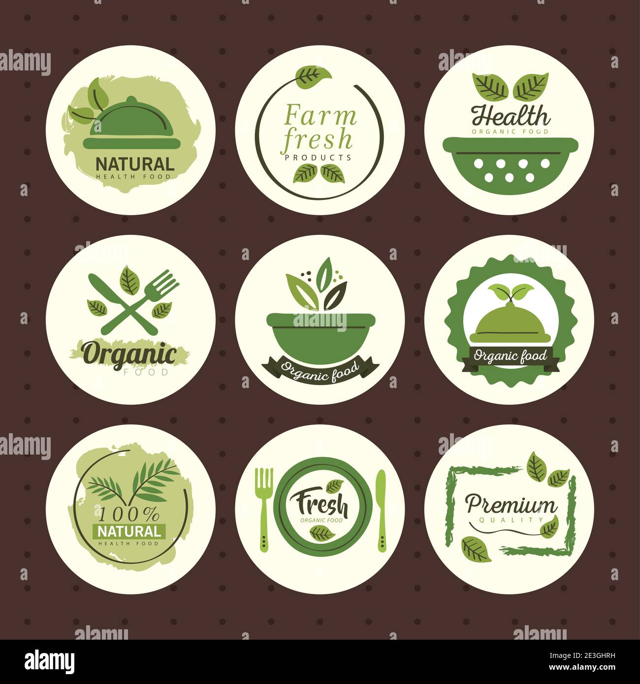 organic food, set labels and badges with decoration vector illustration ...