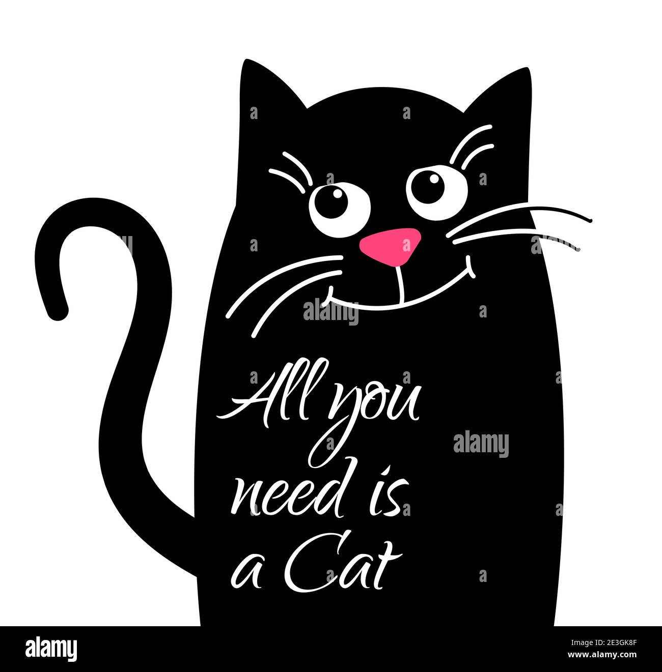 Cute Black Cat Icon. Funny Cartoon Character. Kawaii Animal. Tail