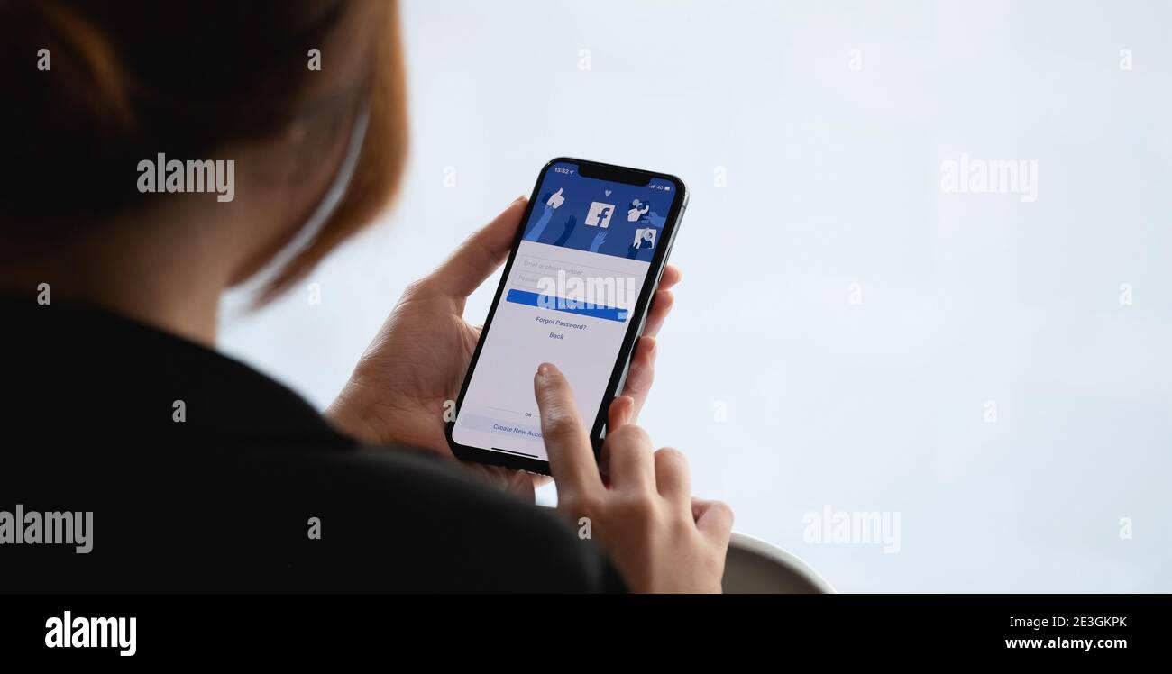 Chiang Mai Thailand Jan 17 21 Facebook Social Media App Logo On Log In Sign Up Registration Page On Mobile App Screen On Iphone X In Person S Stock Photo Alamy