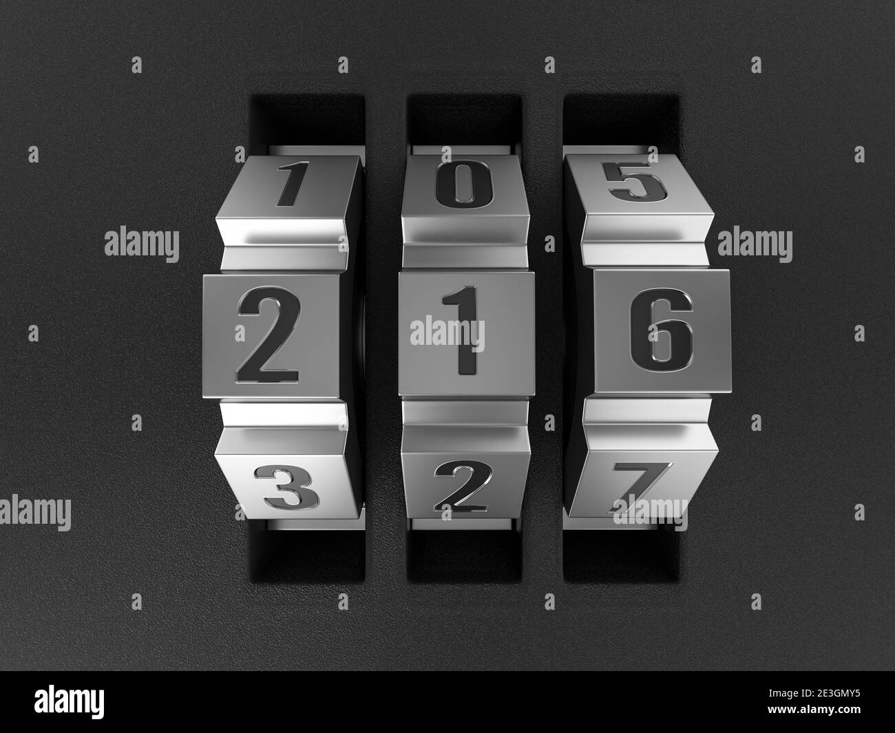 Metallic combination lock with three number. 3d illustration Stock