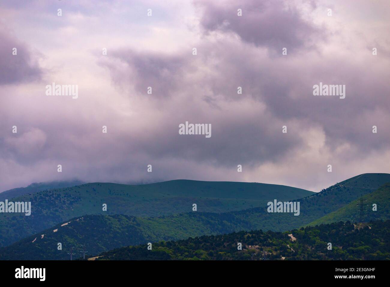 Dark storm clouds sky. Dark ominous grey storm clouds. Stock Photo