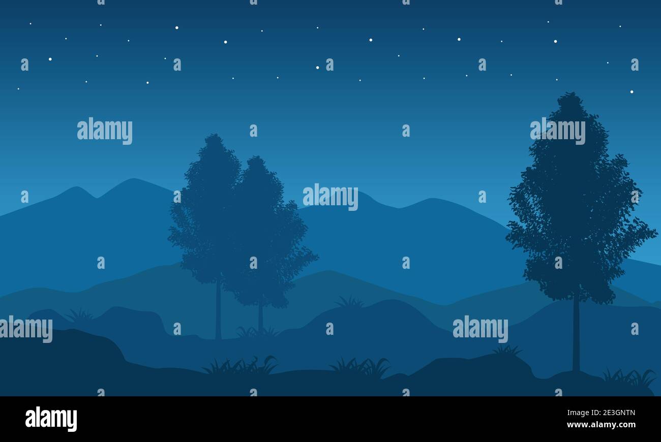 Beautiful night view with the starry sky. Vector illustration of a city ...