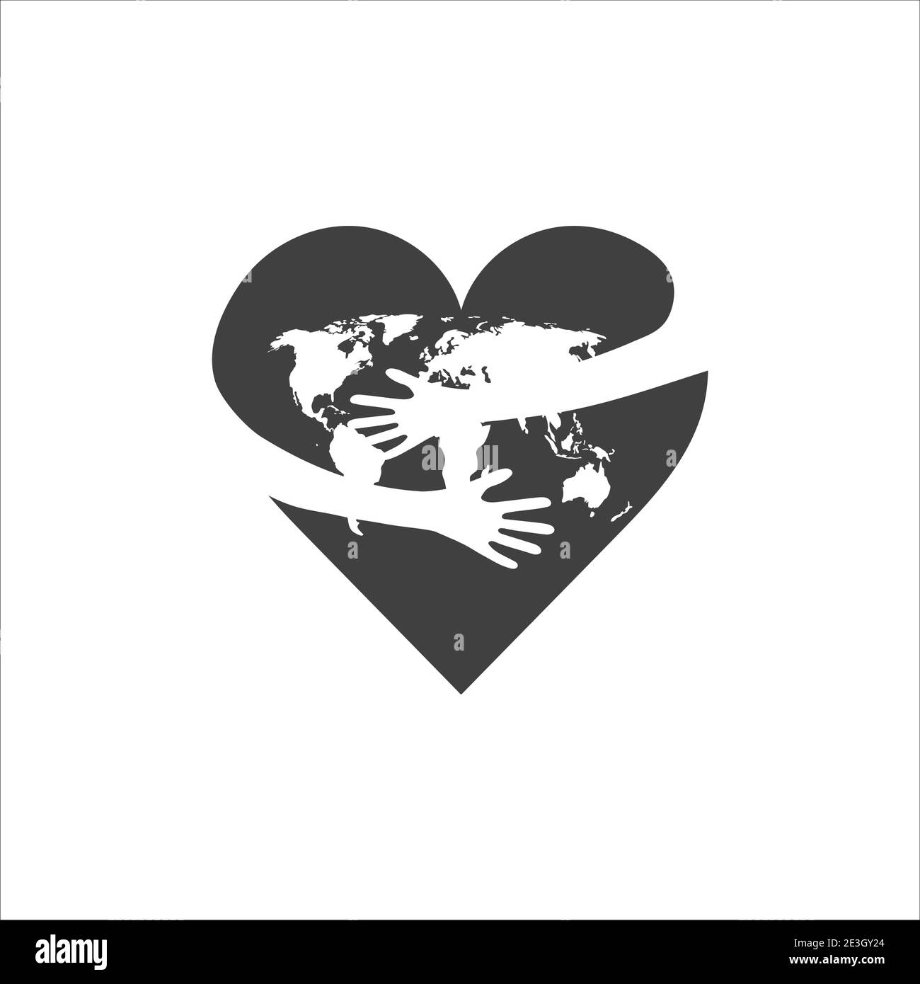 Hands hug the earth in the shape of a heart. Earth Day vector clip art