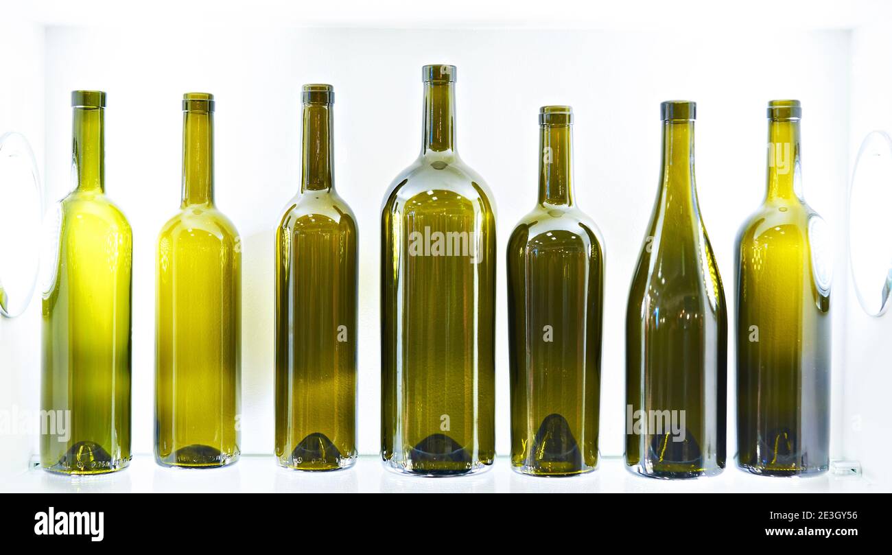 Empty bottles for alcoholic drinks at a shop window Stock Photo Alamy