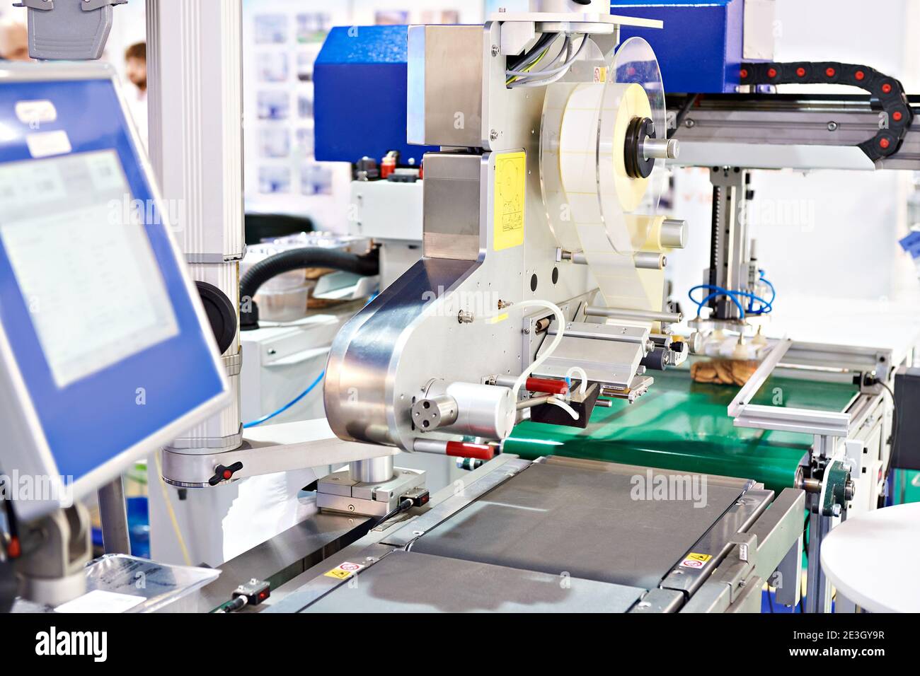 Machine of weighing and labeling lines Stock Photo