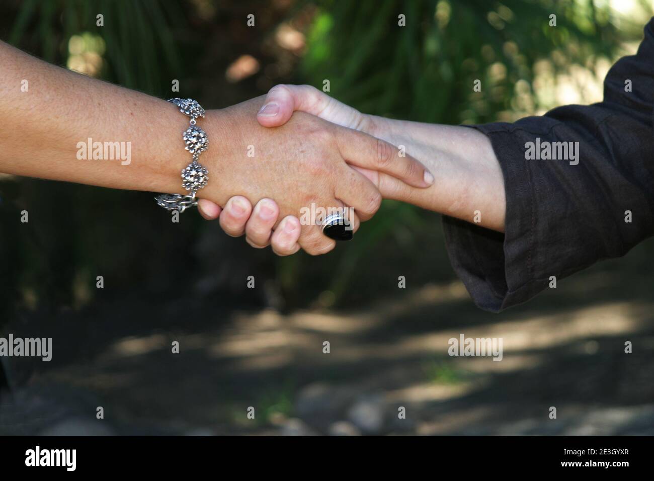 Two women shaking hands Stock Photo