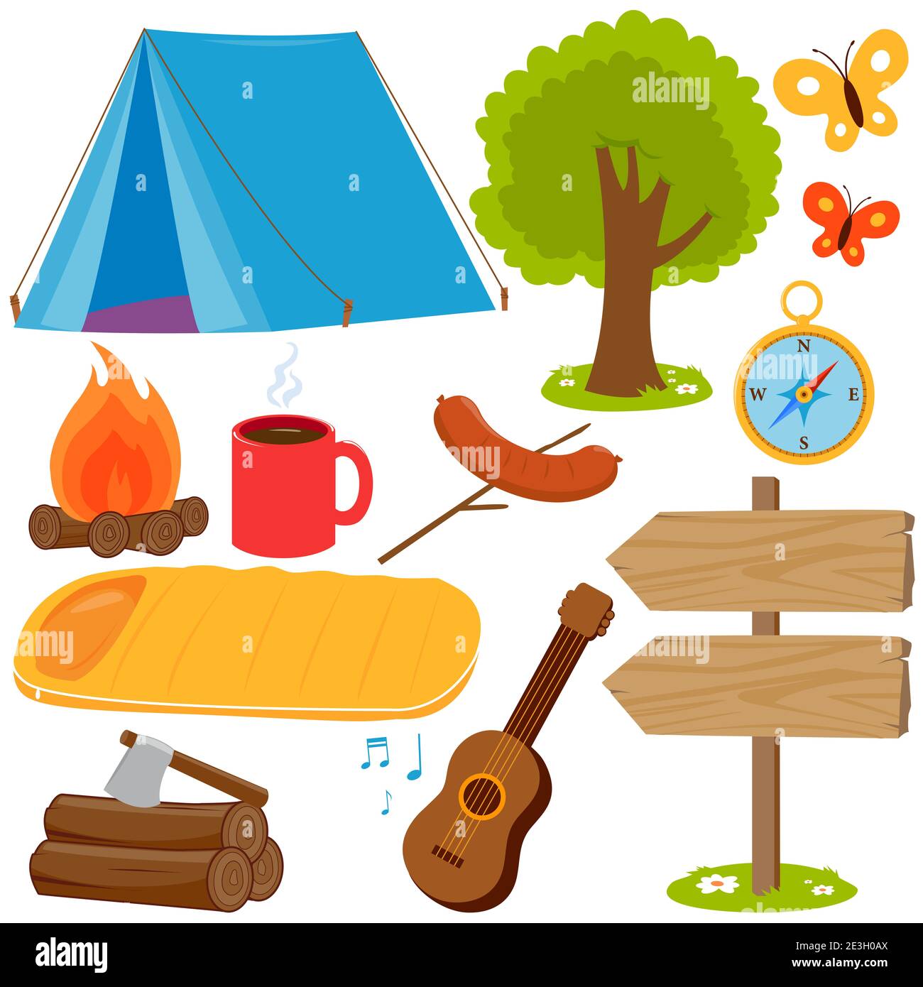 Camping objects and equipment collection. Illustration set Stock Photo -  Alamy