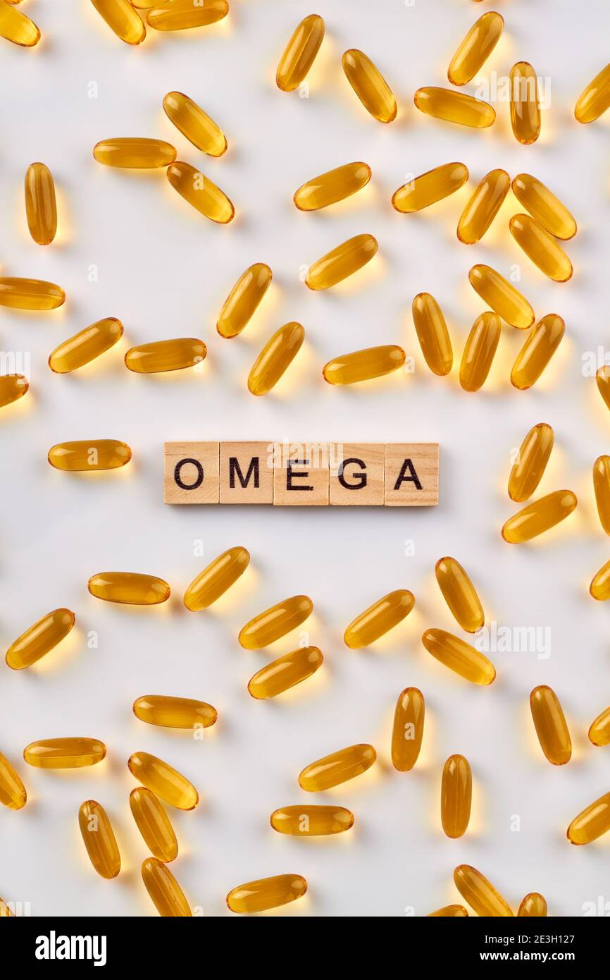Yellow omega pills Stock Photo Alamy