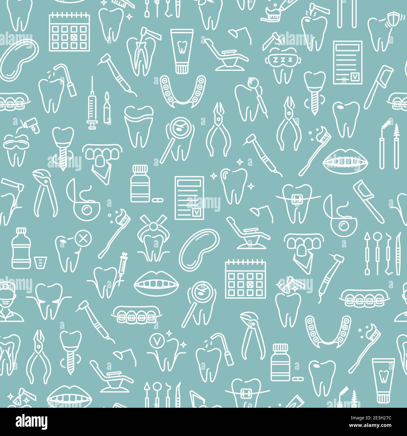 Seamless pattern with line dentistry icons. Dental flat vector elements. Stock Vector