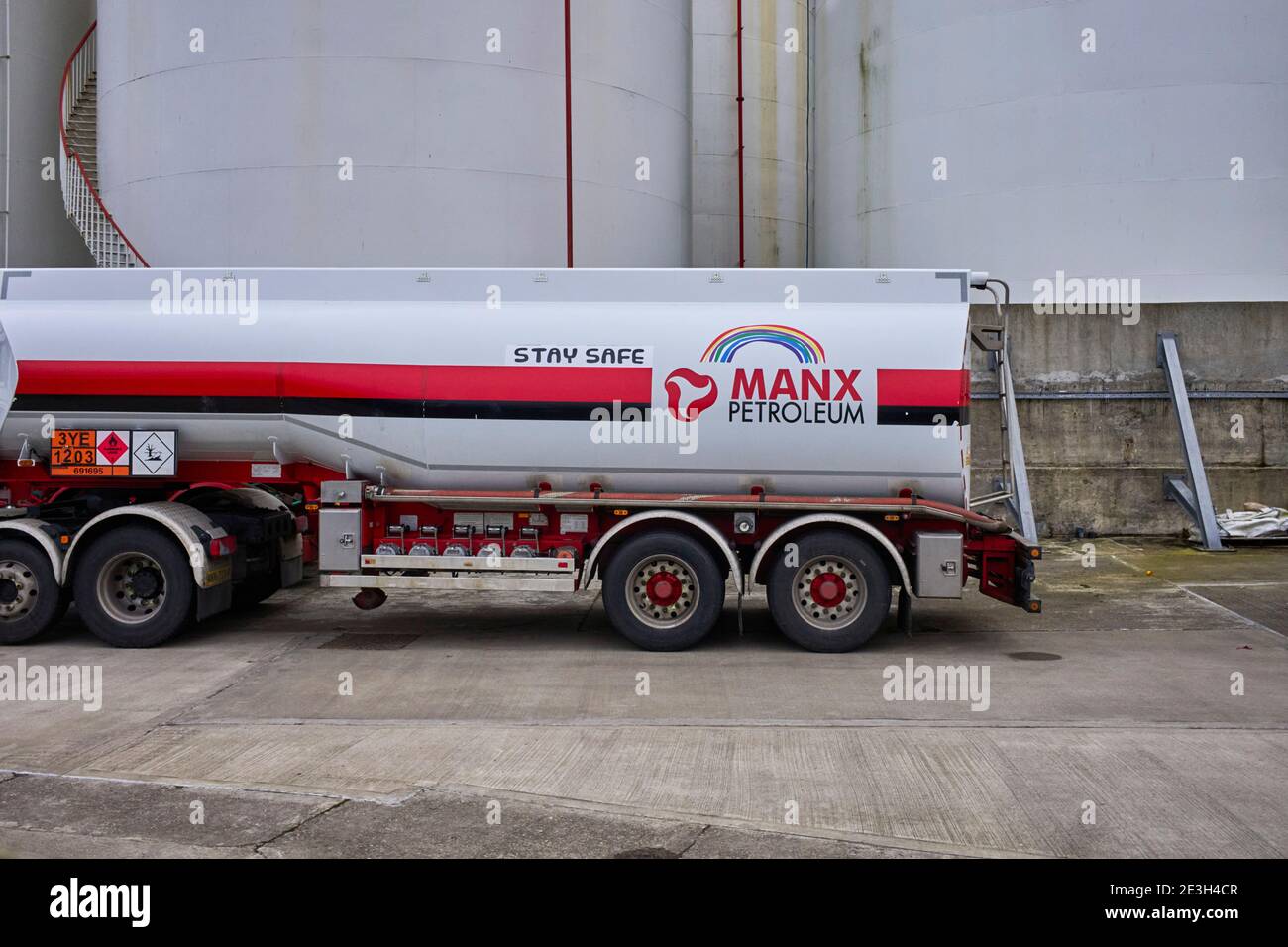 Manx petroleum lorry with Stay Safe and NHS rainbow logo added Stock Photo