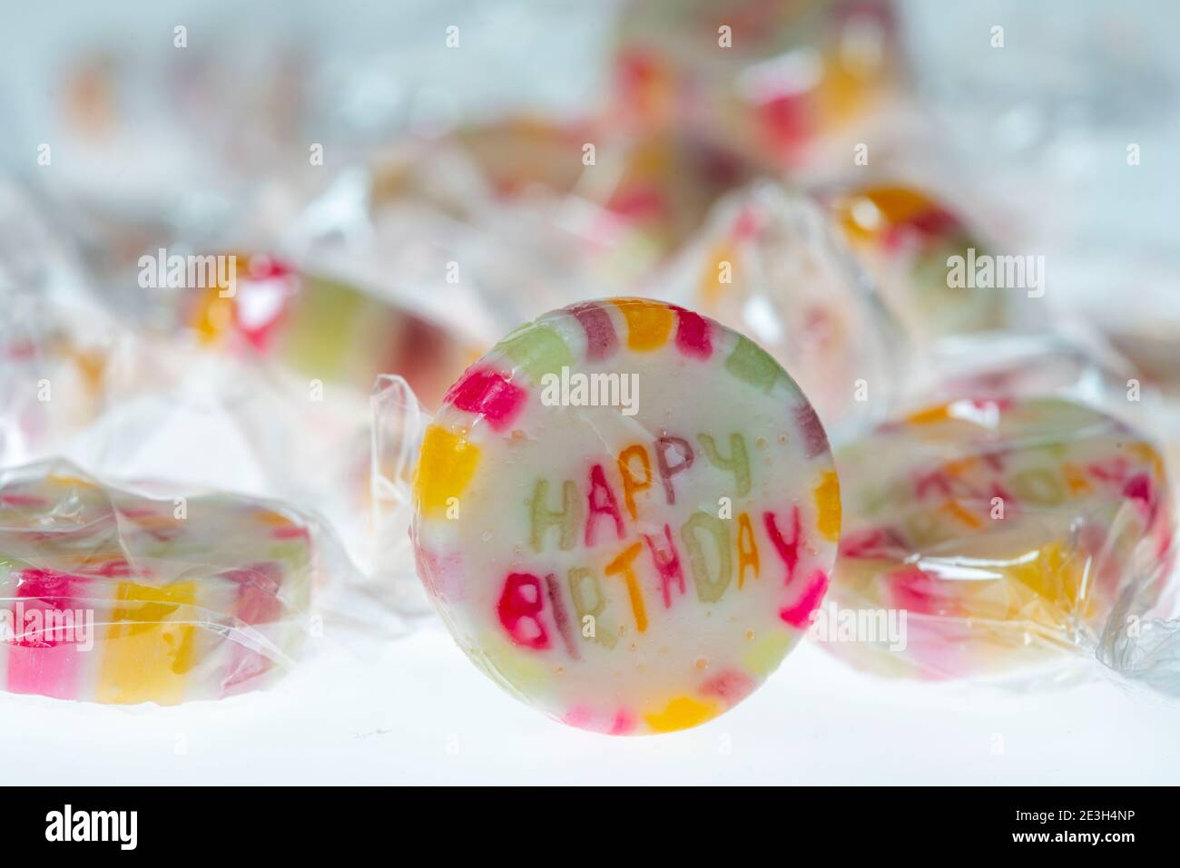 Happy Birthday candy, sweets, to congratulate, in cellophane wrapper, Stock Photo