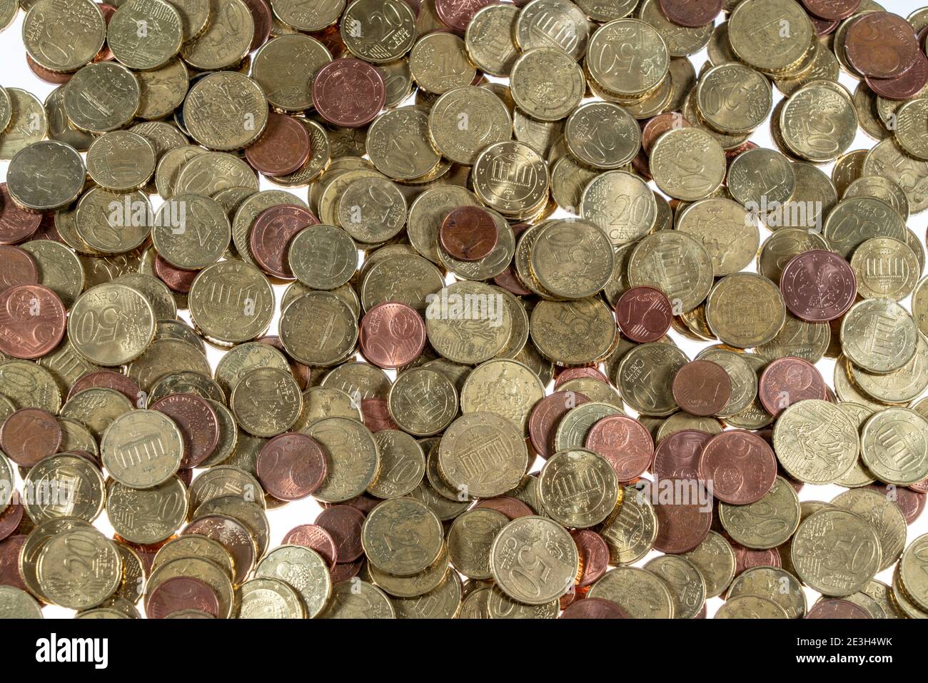 Coins, Euro coins, Cent coins, One cent, Two cent, Five cent, Ten cent, Twenty cent, Fifty cent, Money coins, Stock Photo