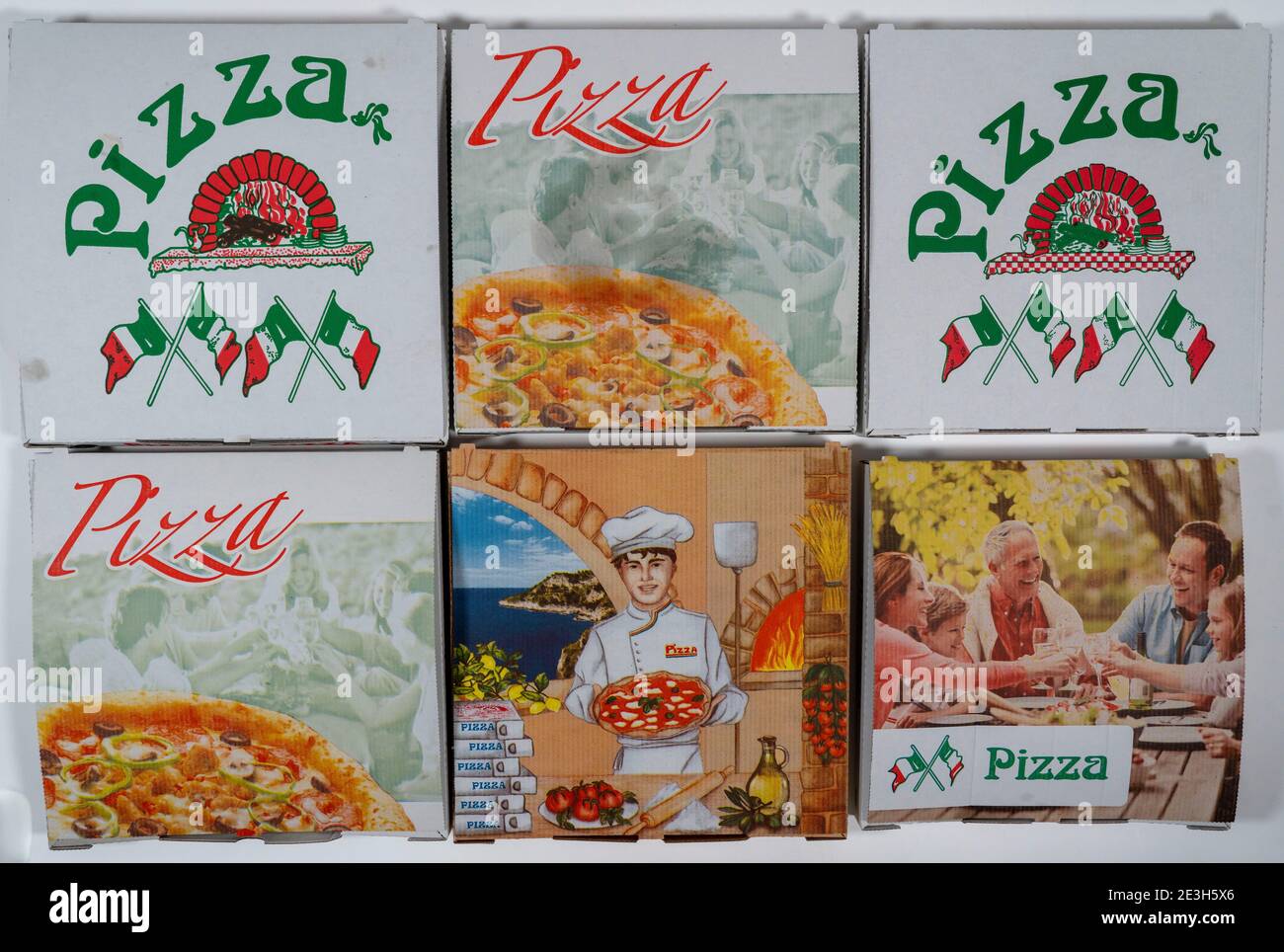 Empty, used pizza boxes, takeaways Stock Photo - Alamy