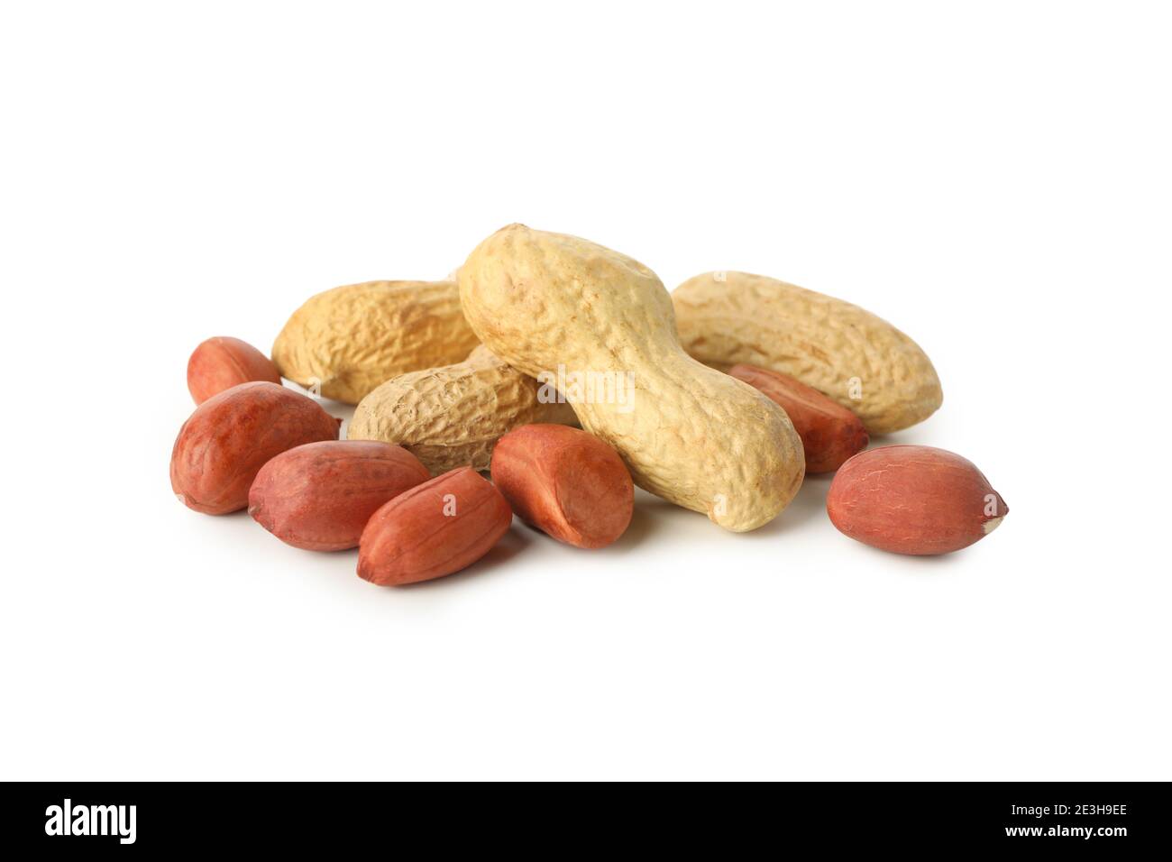 Shelled and unshelled peanut isolated on white background Stock Photo