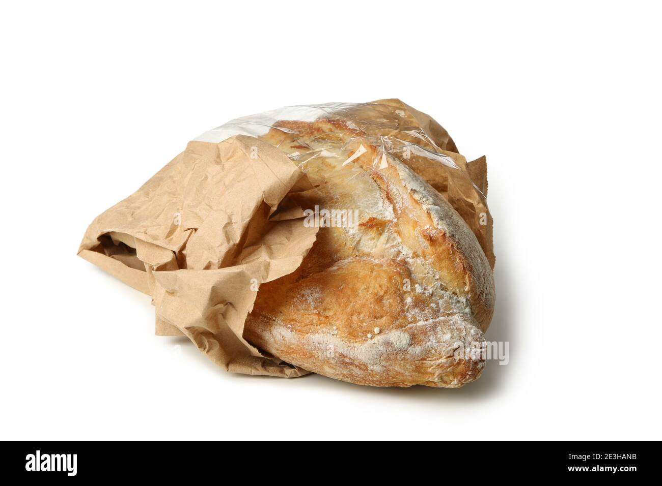 Fresh bread in paper packaging isolated on white background Stock Photo ...