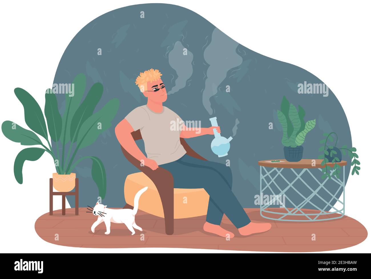 Smoking cannabis bong 2D vector web banner, poster Stock Vector