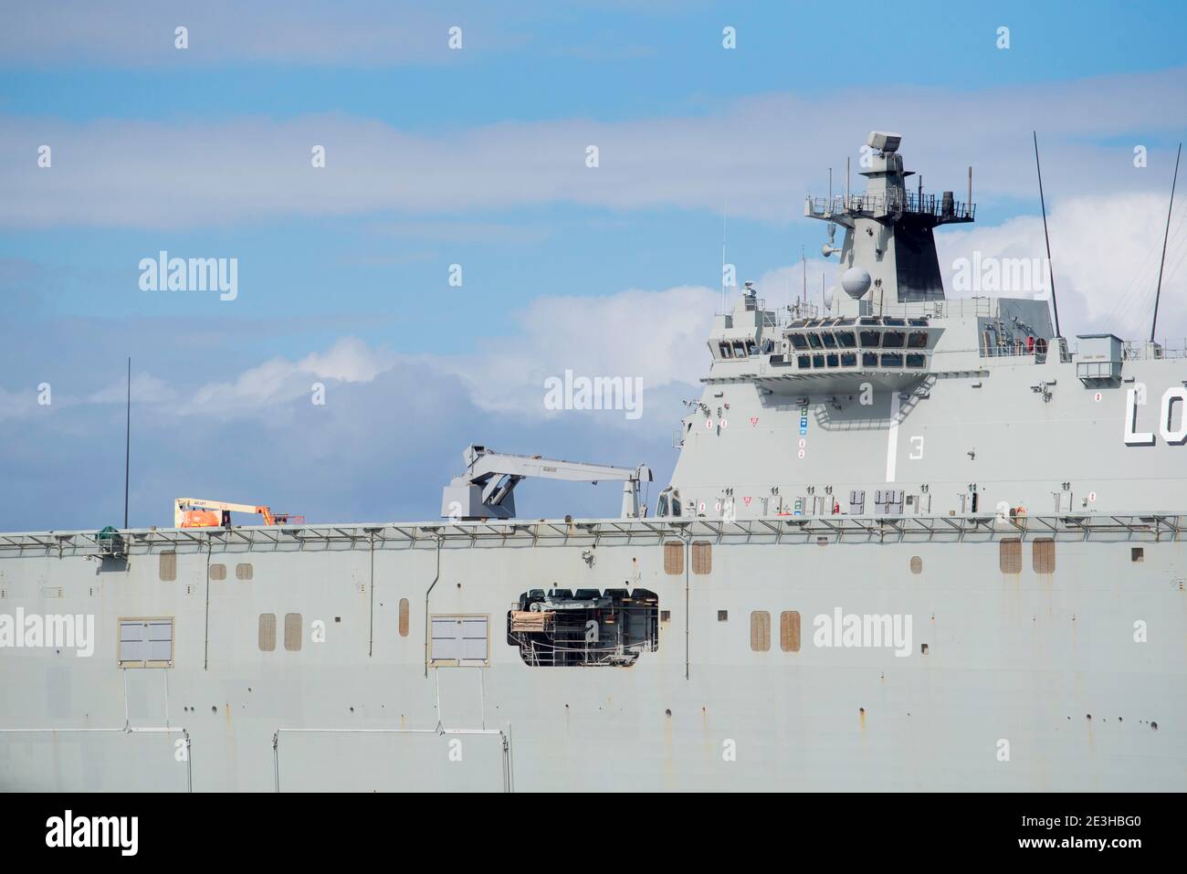 Royal Australian Navy landing helicopter dock ship HMAS Adelaide (L01) is a Canberra-class helicopter carrier amphibious assault Ship Stock Photo