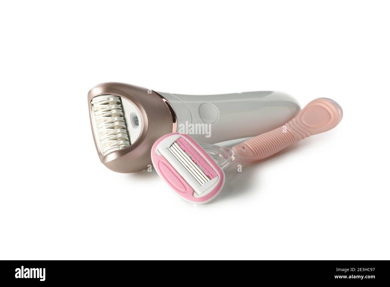 Epilator and razor isolated on white background Stock Photo Alamy