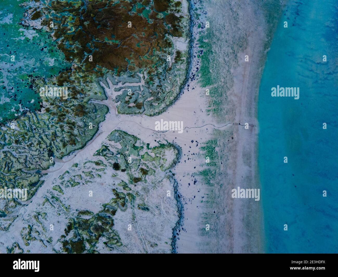 Image of the sea taken Top Down on Hayling island (birds eye view) Stock Photo