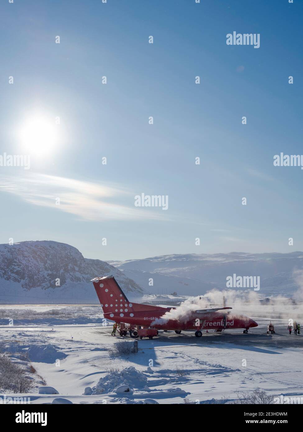 Kangerlussuaq airport during winter, the hub for all flights in Greenland. America, North America, Greenland Stock Photo