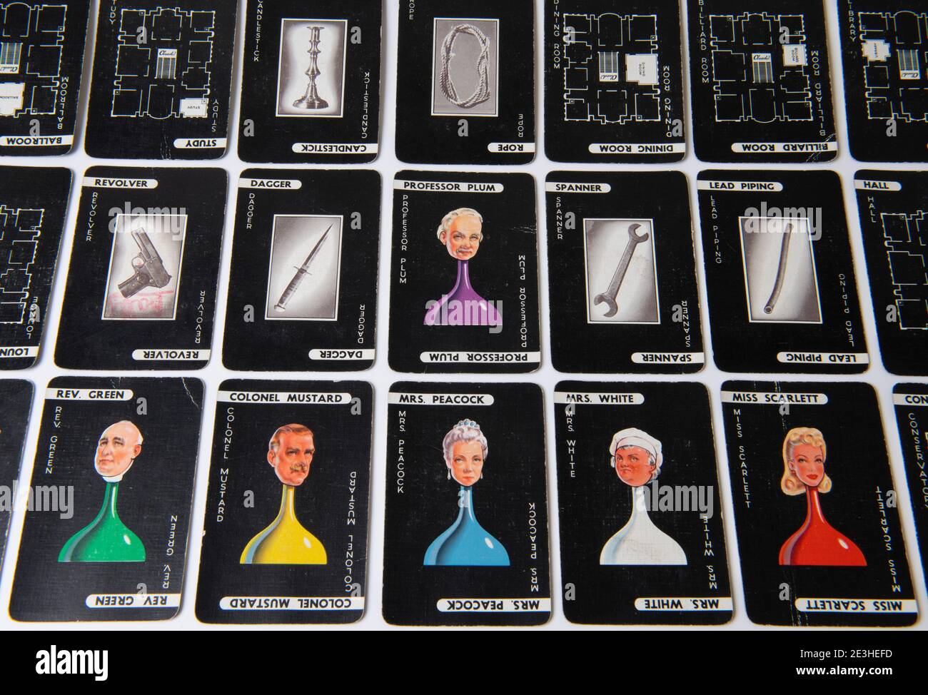 Complete set of Cluedo detective game cards from a 1949 version of the  board game Stock Photo - Alamy