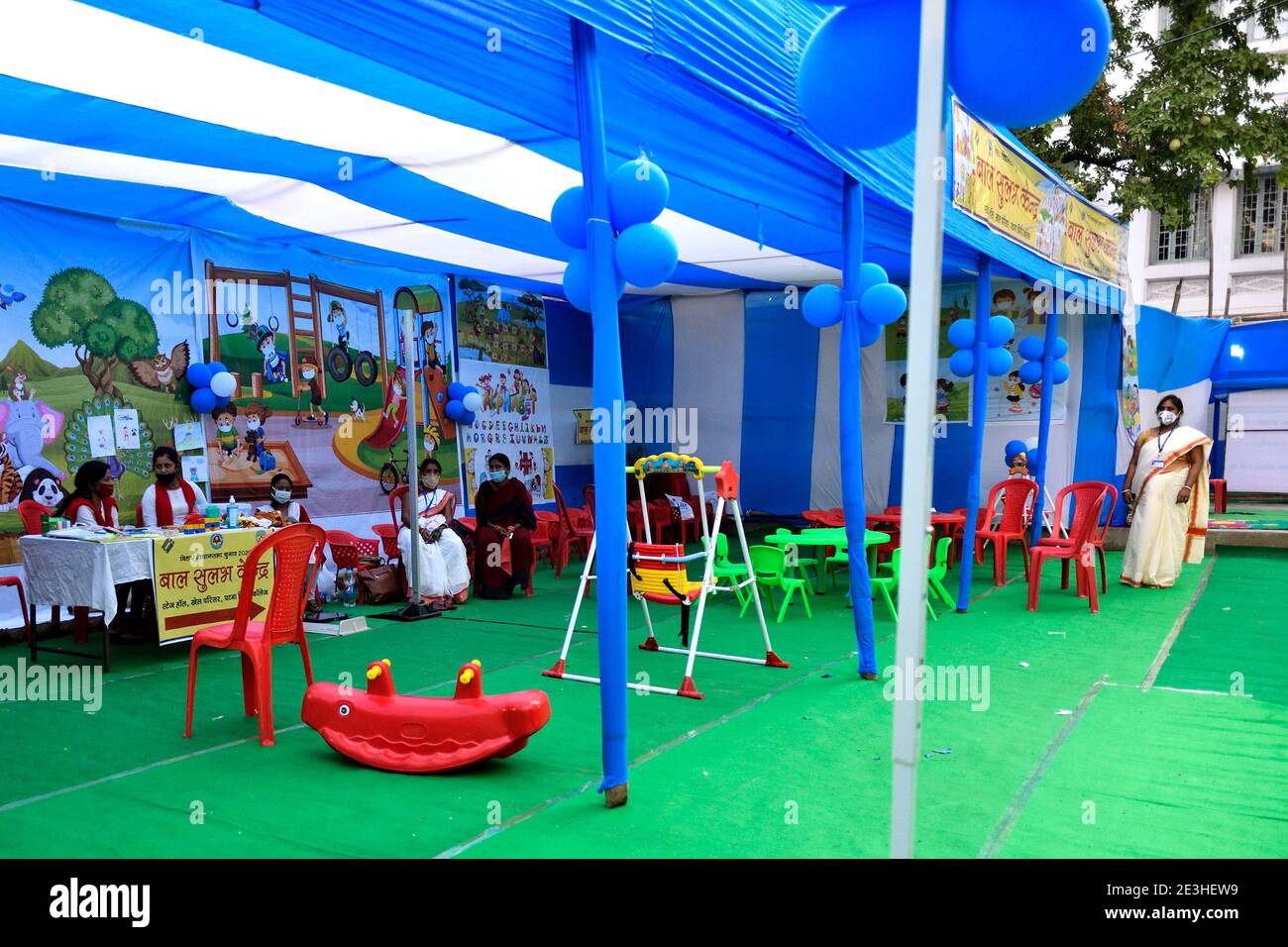 Designated play area for children at an election polling booth. Stock Photo
