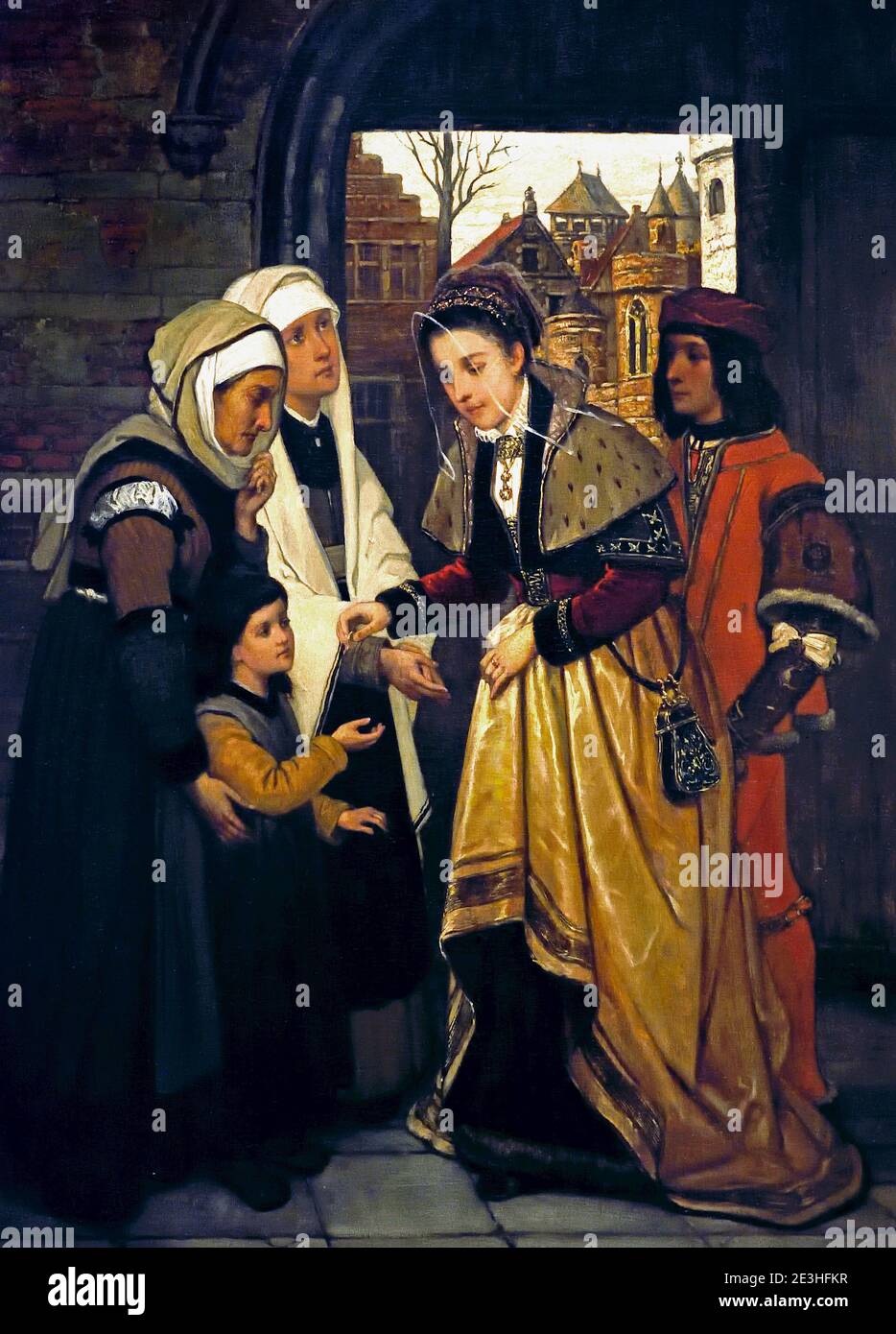 Charity 1850 by Baron Leys Henri, 1815-1869 Belgian, Belgium, Flemish, (  Leys depicted Flanders’ historical customs and manners with sensitivity, recreating the soul of Antwerp ) Stock Photo