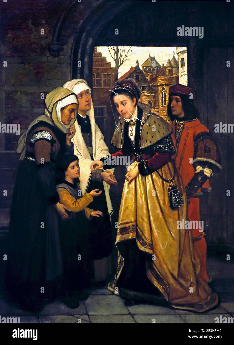 Charity 1850 by Baron Leys Henri, 1815-1869 Belgian, Belgium, Flemish, (  Leys depicted Flanders’ historical customs and manners with sensitivity, recreating the soul of Antwerp ) Stock Photo