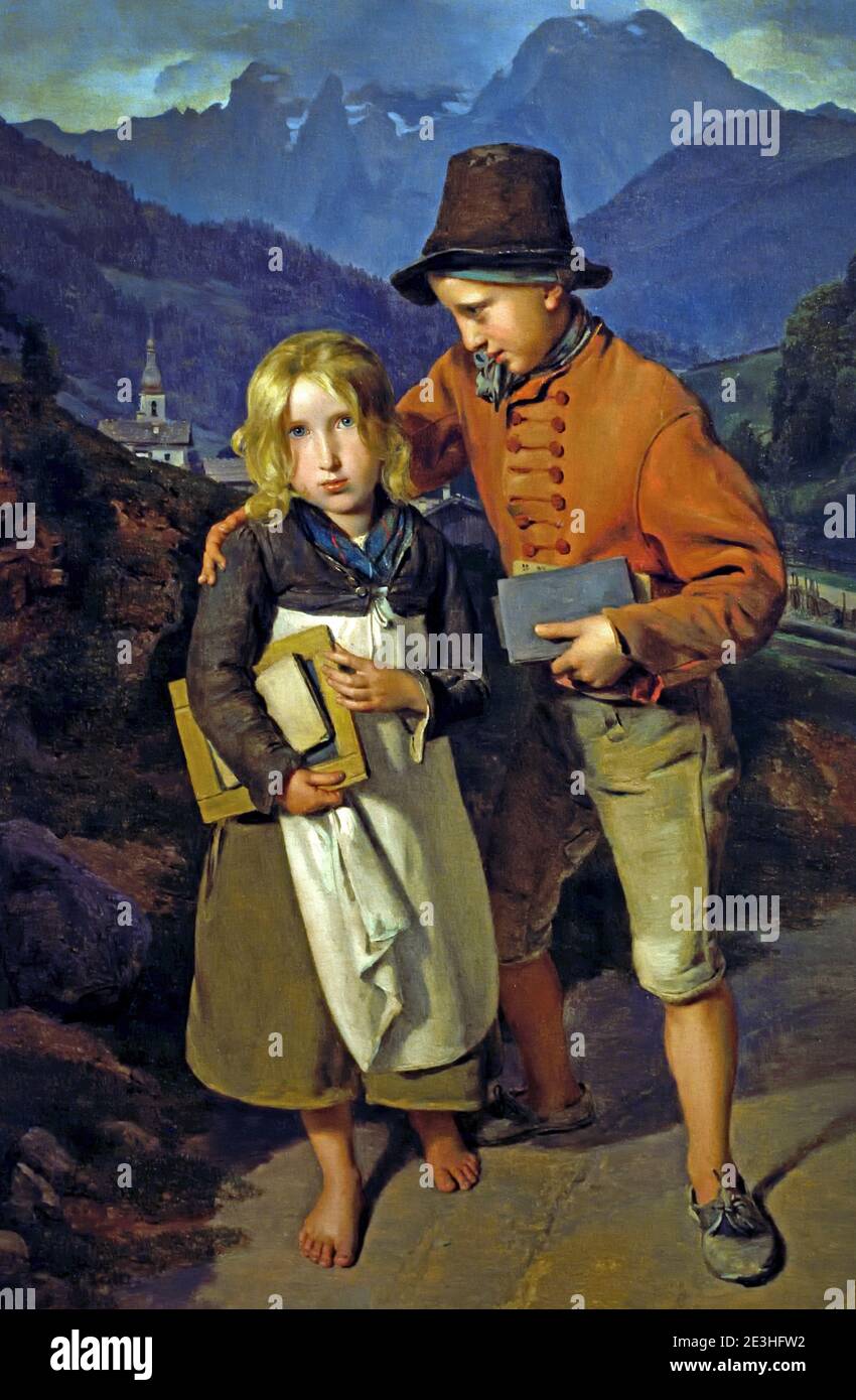 Children on Their Way Home from School 1836 Ferdinand Georg Waldmüller  1793 – 1865  Austria Austrian Stock Photo