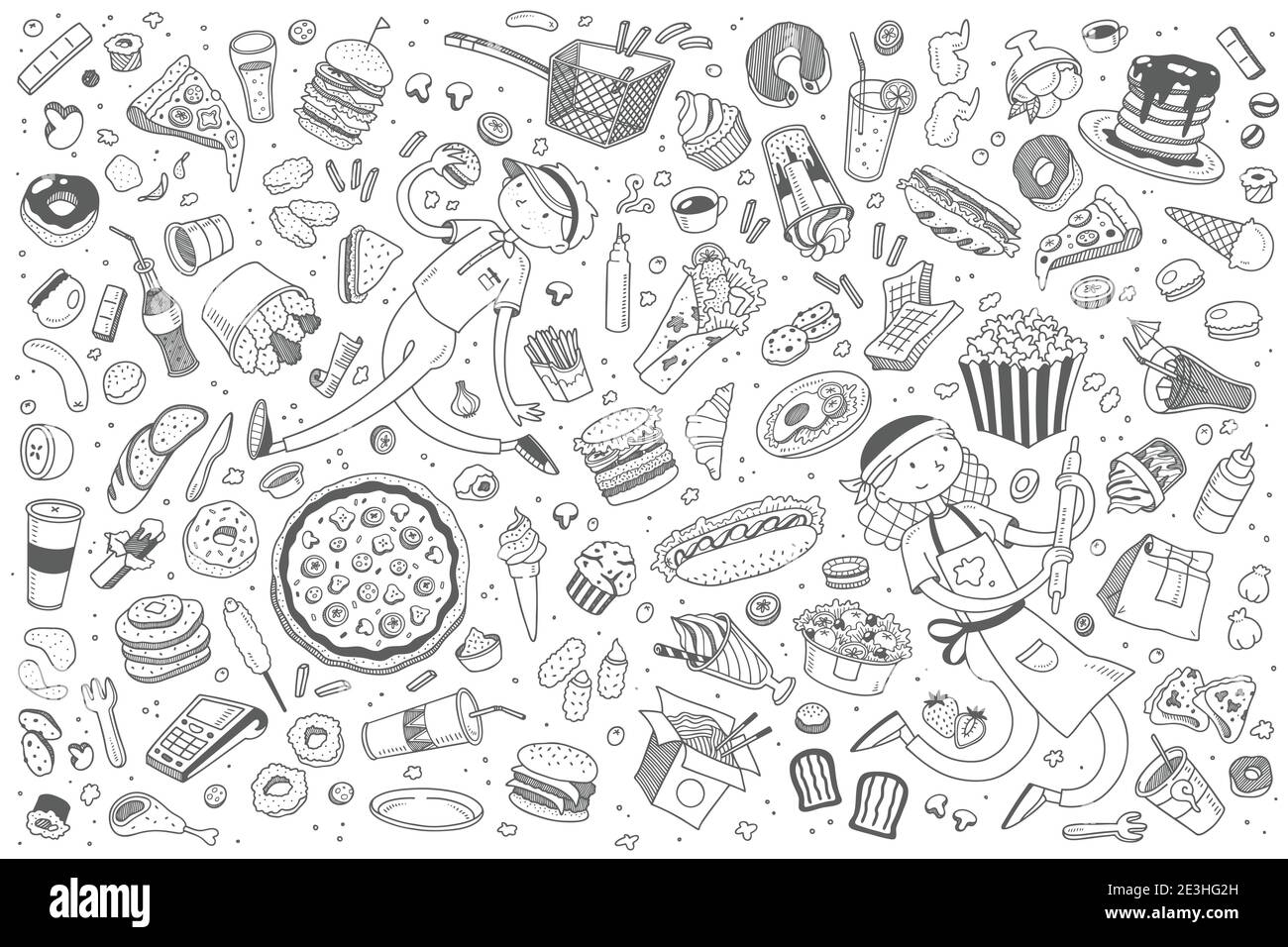 Hand drawn fast food set doodle vector illustration background Stock ...