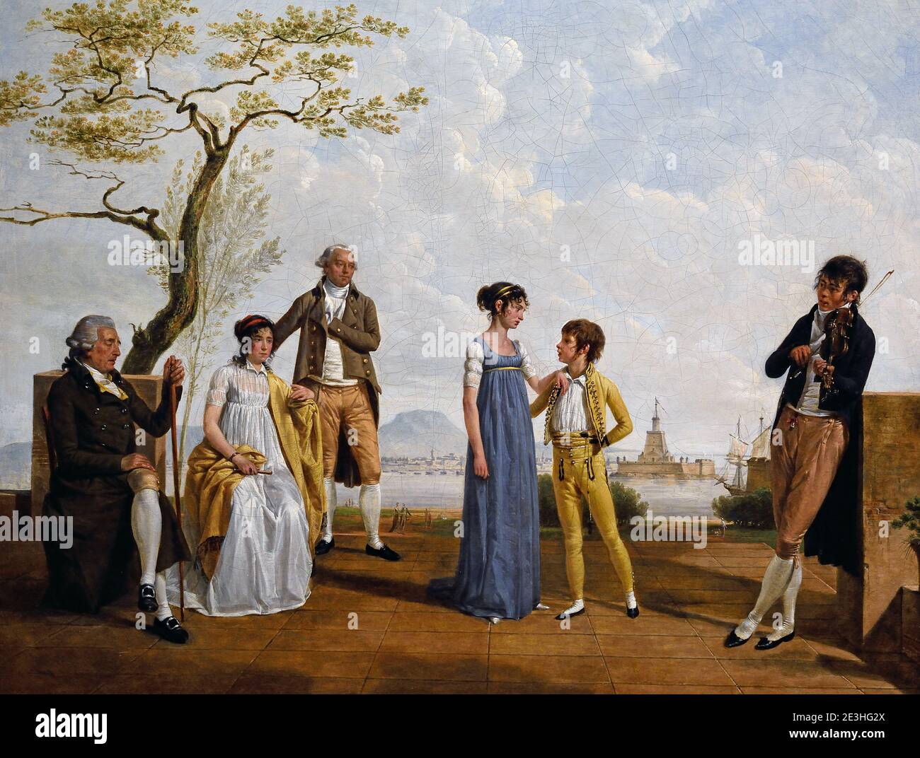 Family portrait in front of a Harbour 1800 by Jacques Sablet, The Younger - Le Jeune Morges, Switzerland, 1749 – Paris 1803 Stock Photo