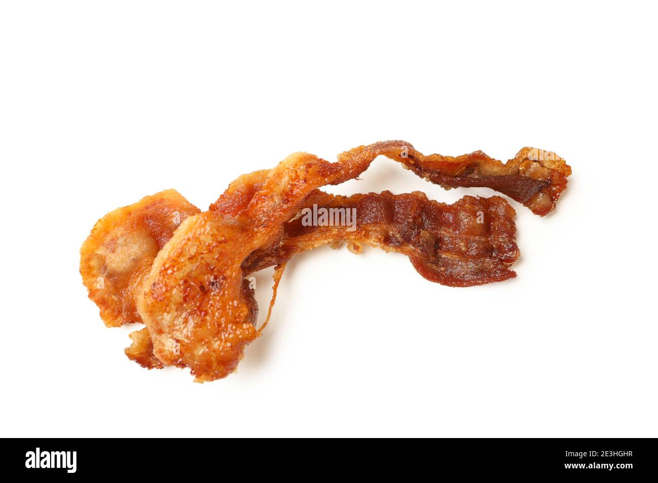 Tasty fried bacon isolated on white background Stock Photo Alamy
