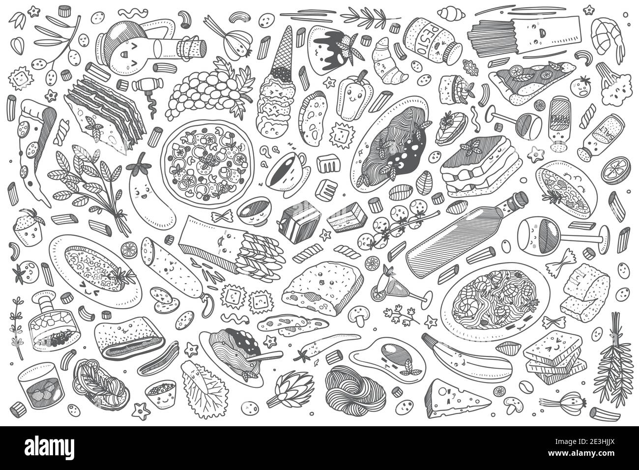 Hand drawn Italian food set doodle vector background Stock Vector Image &  Art - Alamy