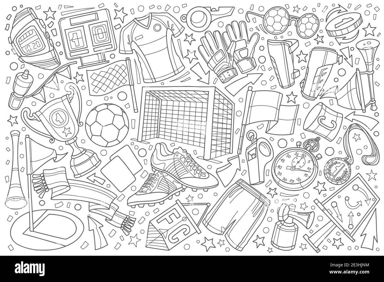 Hand drawn football, soccer doodle set vector illustration background