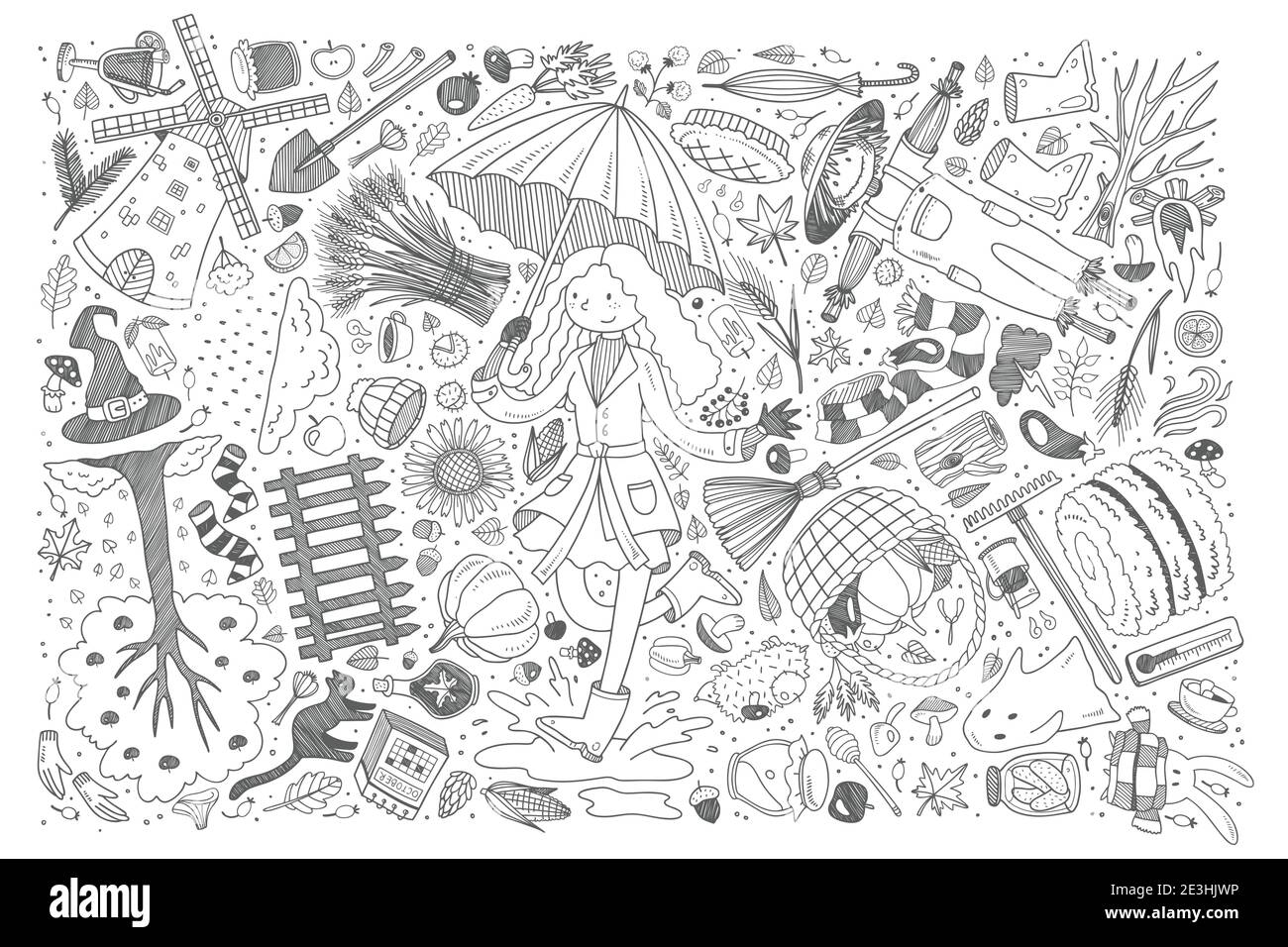 Hand drawn autumn set doodle vector illustration background Stock ...